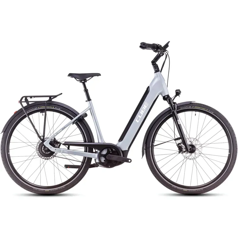 Cube Supreme Hybrid Deluxe SLX 625 Step-Thru Electric Bike in Polar Grey/White