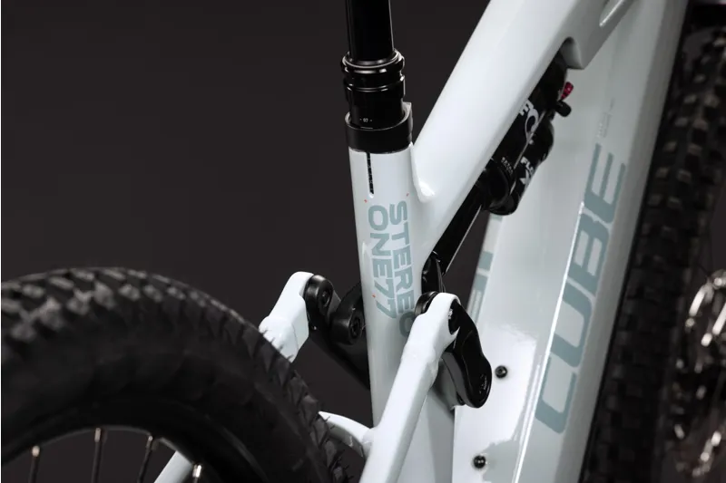 Cube Stereo Hybrid ONE77 HPC SLX 800 eMountain Bike in Hint of Mint/Orange-8